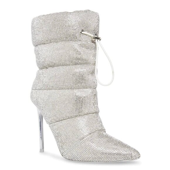 STEVE MADDEN CLOAK Women's Stiletto Heel Ankle Boots Dress Booties Silver - Picture 2 of 8